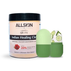 Allskin 2pcs combo 100% Natural Multani Mitti with 20% Rose Petal Extract with Ice Roller | Fuller's Earth Clay