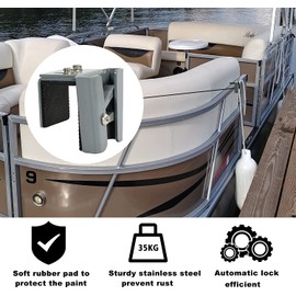 NKEOSN Boat Bumper Clips, Boat Fender Clips for Square Rails, Pontoon Fender Clips, Adjustable Stainless Steel Bumpers Hangers (2 Pack)