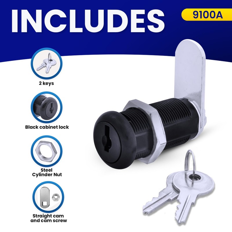 FJM Security 9100A-BLK-KD Disc Tumbler Cam Lock, Lock for Smart