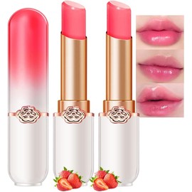 BINGBRUSH- 2 piezas de lápiz labial que cambia de color con fresa Queen, brillo labial de larga duración PH Mood, bálsamo labial con tinte