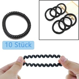 Set of 10 Spiral Hair Bobbles Telephone Cable Spiral Hair Elastics Black