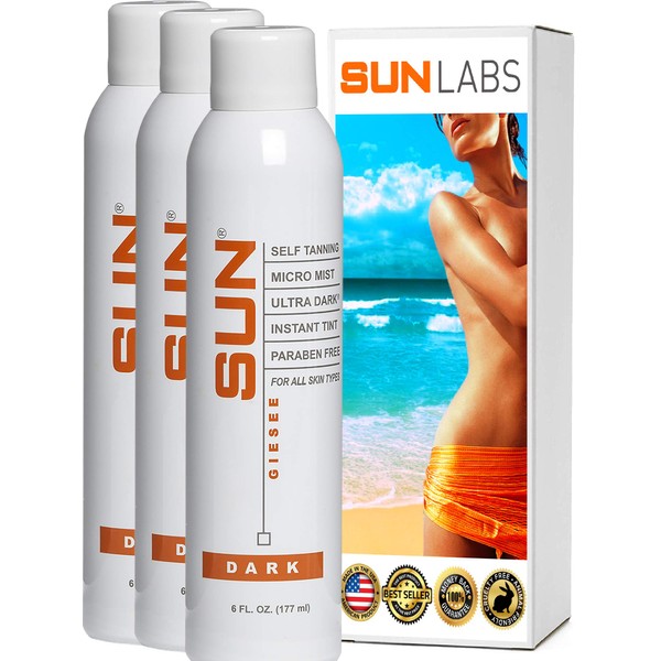 Spray Tan Micro Mist Self Tanner - Dark 3-Pack (6 oz each) - Natural Sunless Airbrush, Body and Face for Bronzing and Golden Tan - Fake Tanning Airbrush (Packaging May Very)