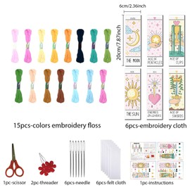 FREEBLOSS 6 Set Cross Stitch Bookmark Kit Stamped Cross Stitch Kit Tarot Cards Theme Embroidery Set with Instruction for Adults 8''*2.4''