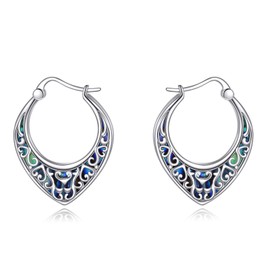 Abalone Hoop Earrings for Women and Girls Sterling Silver Small Nordic Filigree Earrings Hoop Earrings Fashion Hoop Earrings Jewellery Gifts, Sterling Silver