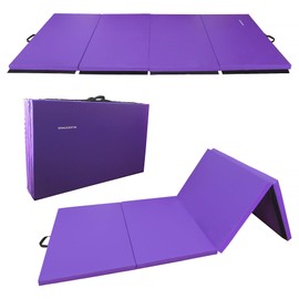 Signature Fitness All Purpose 48'x8.66'x24.4" Extra Thick High Density Anti Tear Gymnastics Gym Folding Exercise Aerobics Mats, Purple