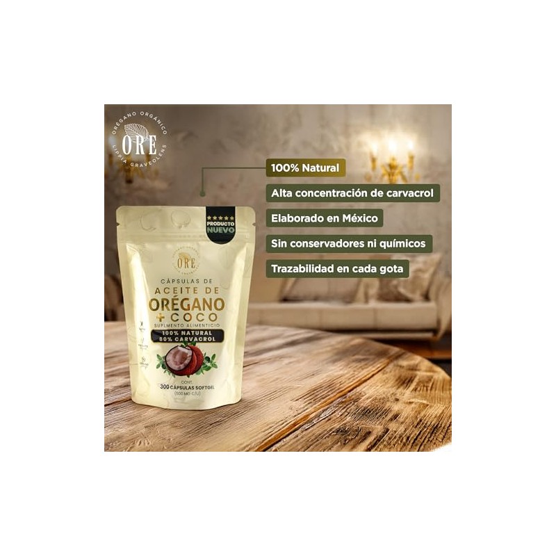 ORE 300 Cápsulas ORE Aceite de Orégano 80% Carvacrol +