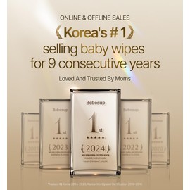 BEBESUP- Korea’s #1 Zero Harsh Chemicals Baby Wipes- Water Based Hypoallergenic Unscented Extra-Thick Organic baby wipes for sensitive skin Zero skin irritants Flip-Top (1 Pack)