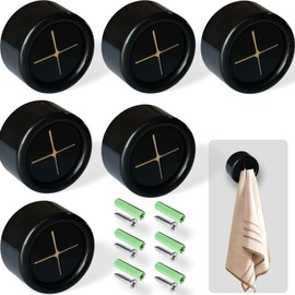THSIREE 6pcs Push Hooks for Towel, Self-Adhesive Kitchen Towel Holder, Round Wall & Door Mounted Towel Hooks for Kitchen Cabinet Bathroom Home for Hanging Dish Rag Rack Hooks (Black)