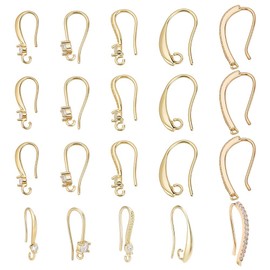CRAFTYMELODY 20Pcs Earring Hooks 5 Style Brass Ear Wire with Loop Cubic Zirconia French Earring Hooks Dangle Fish with 20 Pcs Backs for DIY Women Jewelry Making Craft Accessory Supplies