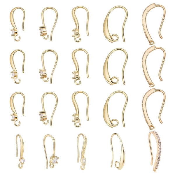 CRAFTYMELODY 20Pcs Earring Hooks 5 Style Brass Ear Wire with