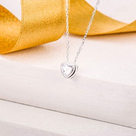 EVER FAITH 925 Sterling Silver Heart Choker Necklace, White CZ Forever Love Daily Tiny Pendant Necklaces Jewerly Gift for Women