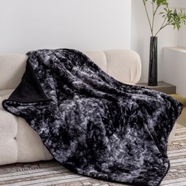 KORBLISS Super Soft Faux Rabbit Fur & Fleece Sherpa Throw Blanket - Ultra Soft Reversible Brushed Tie-dye Throw Blanket for Sofa,Bed and Couch,White,Dark Grey, 60"x80"