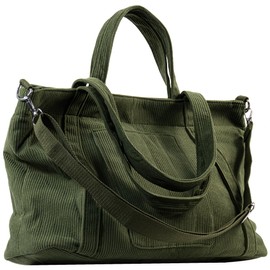 METALPHA Tote Bag for Women, Large Work Corduroy Tote Bags Zippered Messenger Travel Bag Shoulder Crossbody Hobo Handbags (Green)