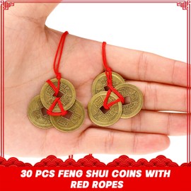 230 Pieces Chinese Feng Shui Coins Chinese Fortune Coins Good Luck Fortune Coin I-Ching Coins Traditional Coins with Red Rope for Health Wealth Success Good Luck Chinese New Year