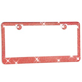 AUJEN License Plate Frame, Lastingly Bling License Plate Frame, Sparkly Rhinestone License Plate Frame for Women, Stainless Steel & Obstruction-Free License Plate Frame Red
