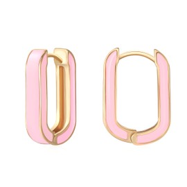 Huggie Hoop Earrings for Women, 18K Gold Plated Colorful Enamel Huggie Earrings Small Hypoallergenic Cute Jewelry Gifts (Blush Pink)