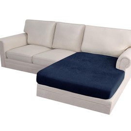 Imnopqr Sectional Couch Covers Leather Look Chaise Lounge Cover for L Shape Sofa Both Left/Right Separate Chaise Couch Cushion Covers, Stretch Sofa Seat Slipcovers(1PCS Chaise Cover, Navy)