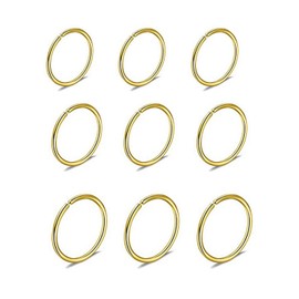 KGDUYC Pack of 9 Stainless Steel Nose Ring, Seamless Round Earrings, Nose Piercing Ring, Hookless Earrings Jewellery, 3 Sizes (Gold)