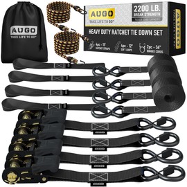 AUGO Ratchet Straps Heavy Duty 4 Pack -15 FT - 2200 LB Break Strength – Ratchet Tie Down Straps with Safety Lock S Hooks - Cargo Straps for Moving, Appliances, Motorcycle – Soft Loop Tie Down Straps