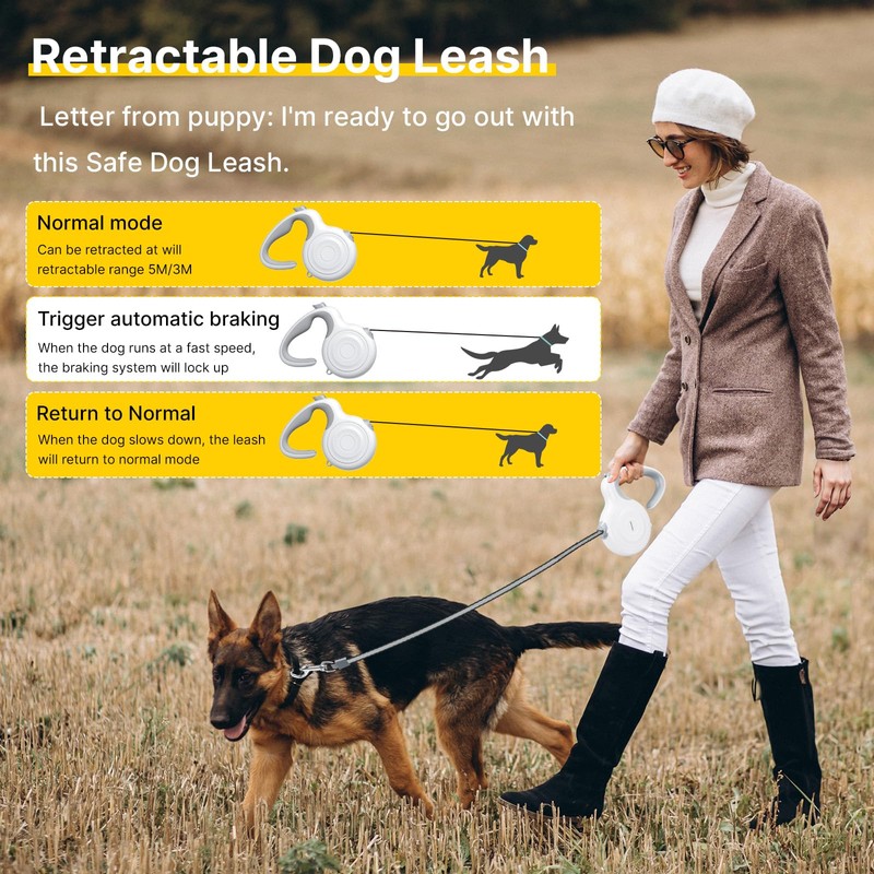 Petsuper 16Ft Auto-Brake Retractable Dog Leash for Middle Large Dogs