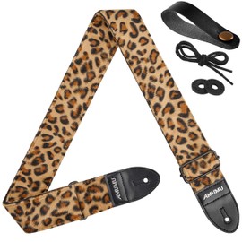 Amumu Leopard Flocked Velvet Guitar Strap with Microfiber Leather Ends, Fits Acoustic Guitar Strap, Bass strap, Electric Guitar Strap - Guitar Accessories
