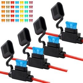 Cooclensportey 4 Pack 12AWG Inline Fuse Holder, Waterproof Fuse Holder with 35 PCS Standard Fuses (5 of Each: 5A, 7.5A, 10A, 15A, 20A, 30A, 40A), Upgraded In Line Fuses Holders 12v for Marine Auto