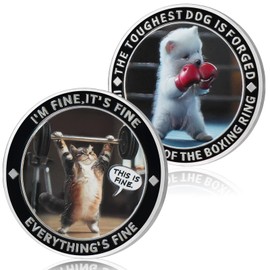 Cute Kitten Weightlifting Inspiration Coin - Puppy Boxing Incentive Challenge Coin - Humor and Courage Incentive Awards Medallion Pocket Token - Novelty Lucky Collectible Gifts for Men & Women