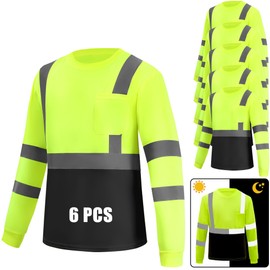 WPLM Hi Vis Long Sleeve Reflective T Shirts Safety Work Shirts Black Bottom Fast Dry for Men Yellow M 6PCS