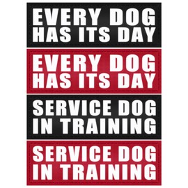 IronSeals 4 Pack Reflective Removable Patches for Dog Vest Harness - Service Dog/Do Not Pet/Emotional Support (L: 6"x2", Service Dog in Training + Every Dog Has Its Day)