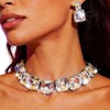 Zoestar Sparkly Crystal Jewelry Set Silver Rhinestone Necklace Earrings Set