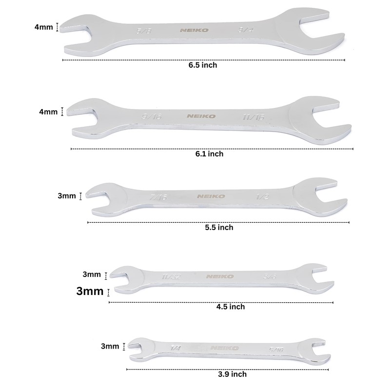 Neiko 03580A Super Thin SAE Wrench Set, 3-4mm Thick, 5