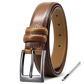 Genuine Leather Men's belt Causal Dress Belt for Men Brown with Classic Single Prong Buckle