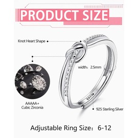 925 Sterling Silver Rings Women Love Knot Rings, Love Rings, for Adjustable Open Finger Spring Rings Jewellery Gifts Crossed Rings for Women with Zirconia