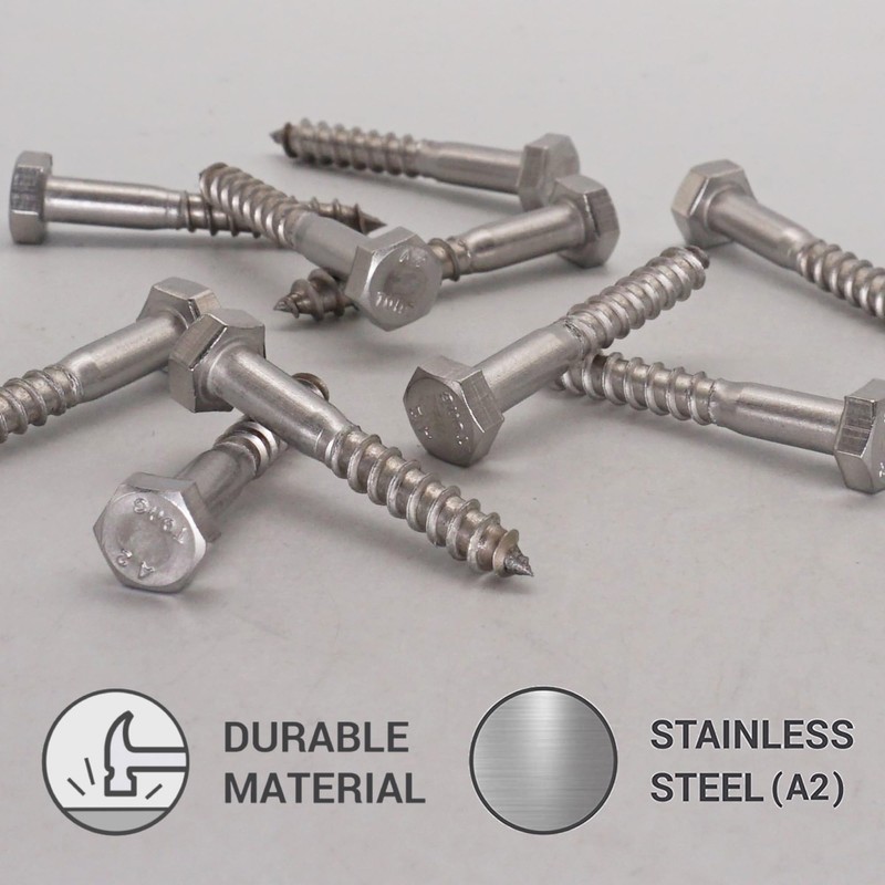 SKIR'CO (Pack of 50) A2 Stainless Steel Hexagon Wood Screws