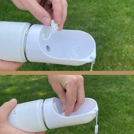 Tito's Closet Pawsome Thirst Quencher - 14oz White High-Grade Stainless Steel Pet Water Bottle with Convenient Treat Holder Compartment