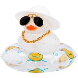 wonuu Car Duck Ornament Dashboard Decorations Rubber Duck Car for Car Dashboard Accessories with Swim Ring Sunglasses Hat and Necklace