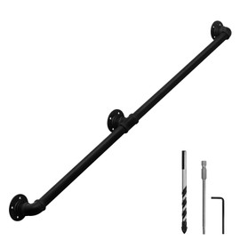 HouseAid 5FT Industrial Pipe Wall Handrail, Farmhouse Stairway Railing with 1-1/4 Inch Diameter Pipe, Vintage Style Stairs Handrail, Wall Mounted, Matte Black