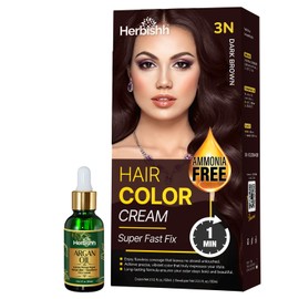 Dark Brown Rapid Infusion Hair Color Cream, Permanent Hair Dye in One Minute with Comb Applicator and Argan Oil For Dull, Dry And Damaged Hair Combo Pack