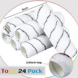 24 Pieces Paint Roller Covers 9" Black Stripe Paint Brush Cover 1/2" Nap,1.5" Inner Diameter, Roller Naps House Painting Supplies for House Wall Ceiling Deck Paint Roller Kit