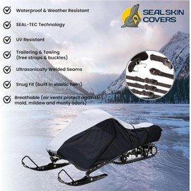 Seal Skin Cover trailerable Snowmobile Cover for Polaris Skidoo Yamaha Heavy Duty 600D Waterproof All Weather Protection with Storage Bag fits Snowmobile Up to 100" Long
