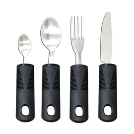 4-Piece Parkinson Cutlery for Disabled Elderly Stainless Steel with Non-Slip Wide Handles for Arthritis, Parkinson's Disease, Elderly, Hand Tremors (Black)