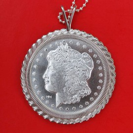 Morgan Silver Dollar Design 1 oz .999 Silver Round Solid 925 Sterling Silver Necklace NEW