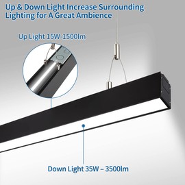 DAKASON 4FT Linkable LED Linear Light, 35W Down 15W Up Light, 3/4/5000K CCT Selectable, Commercial Linear Lighting Fixture for Office, Dimmable Suspended Lighting for School, Market, 1Pack Black