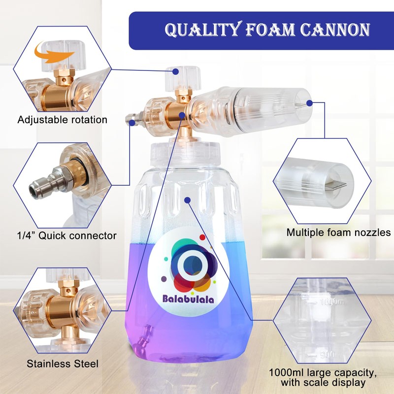 Foam Cannon for Pressure Washer with Dual Connector, Balabulala Car