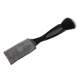 INFINAUTO Car Double Head Detailing Brush, 22cm Car Coral Fleece Duster Air Vents Dashboard Screen Brush ABS Black, 1 Pc