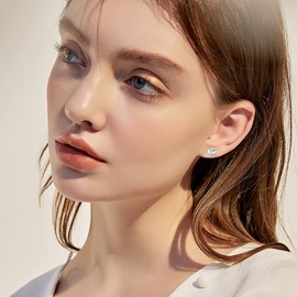 Earrings 925 Silver 9 Piece Set with 2 Pairs of Hoop Earrings Silver Women's Earrings and 2 Pairs of Women's Stud Earrings with Crystal in 925 Sterling Silver with 1 Piece Jewellery Storage Box for