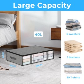 Pavlleen Pack of 3 40 L Storage Bags, Underbed Storage Box, Foldable Underbed Storage Box, for Organising Cushion, Clothes, Blankets, Duvets for Clothes, Underbed Wardrobe, Grey