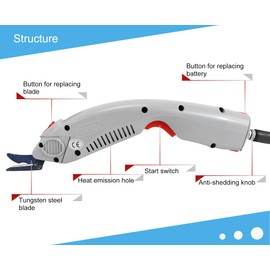 WBT-1 Electric Scissors for Cutting Fabric Cordless Electric Fabric Scissors Cloth Cutter with 2 Blades (2 Batteries)
