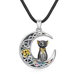 OHAYOO Egyptian Cat Necklace Sterling Silver Eye of Horus Ankh Pendant Ancient Egyptian Jewelry Black Cat Gift for Women
