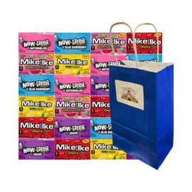 Assorted Candy Mix Variety Pack 24ct – Mike and Ike & Now and Later with Blue Paper Treat Bag – Fruity Chewy Candies in Individual Packs for Parties, Office, Events, Gifting, Holidays